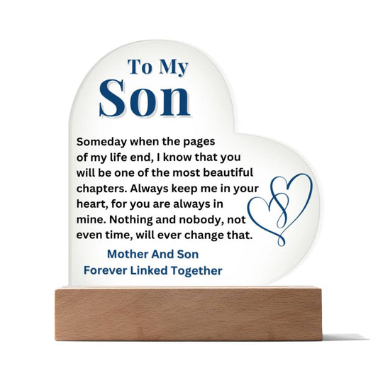 To My Son - Forever Linked Together - Acrylic Heart Plaque