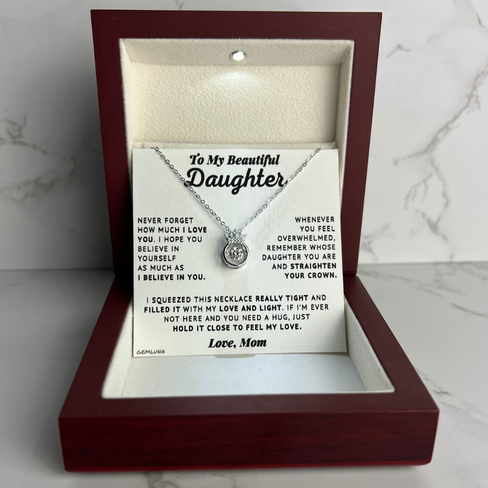 My Daughter - Straighten Your Crown - Silver Necklace | Personalized For Daughter, Birthday Present, From Dad, Christmas Bday Xmas Holidays