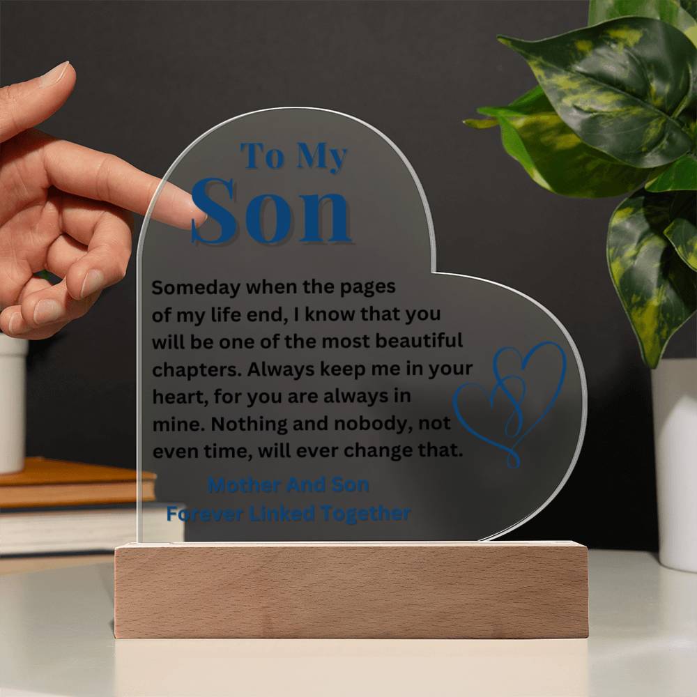 To My Son - Forever Linked Together - Acrylic Heart Plaque