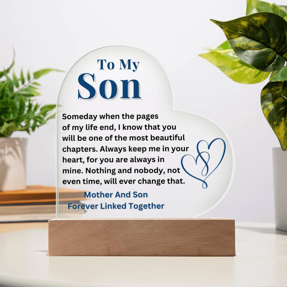 To My Son - Forever Linked Together - Acrylic Heart Plaque