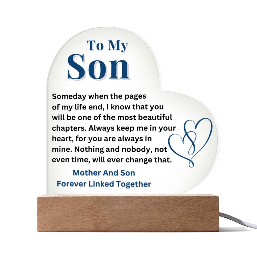 To My Son - Forever Linked Together - Acrylic Heart Plaque