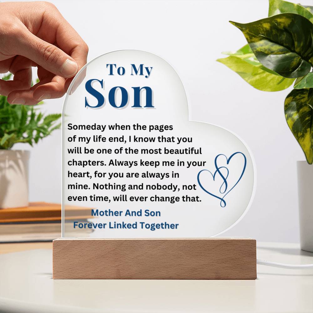 To My Son - Forever Linked Together - Acrylic Heart Plaque