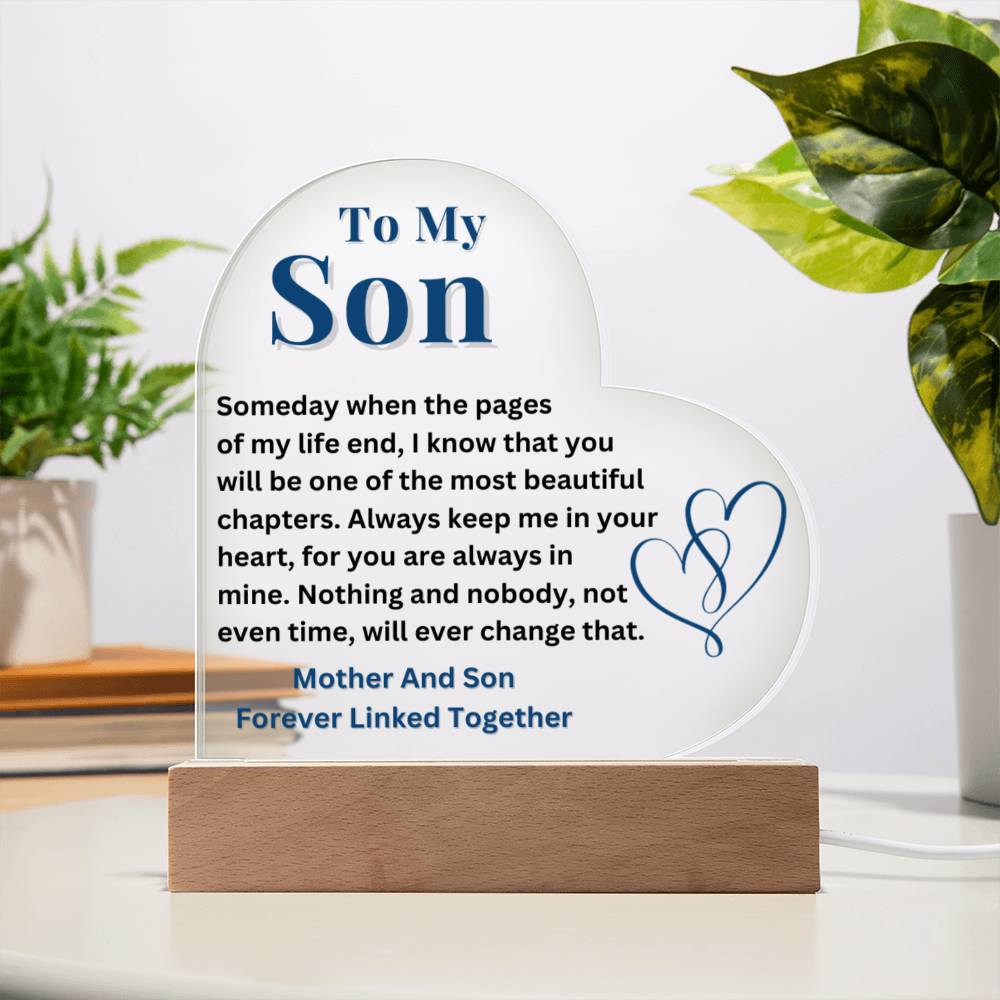 To My Son - Forever Linked Together - Acrylic Heart Plaque