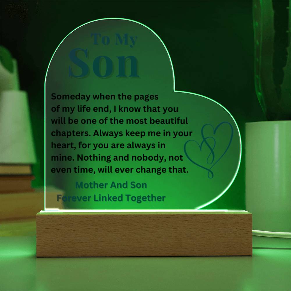 To My Son - Forever Linked Together - Acrylic Heart Plaque