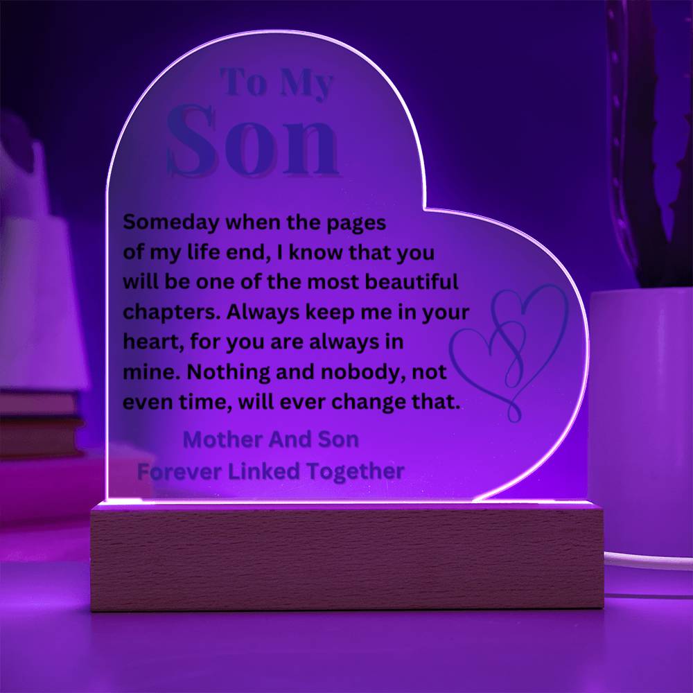 To My Son - Forever Linked Together - Acrylic Heart Plaque