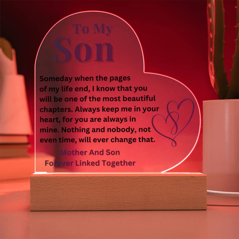 To My Son - Forever Linked Together - Acrylic Heart Plaque