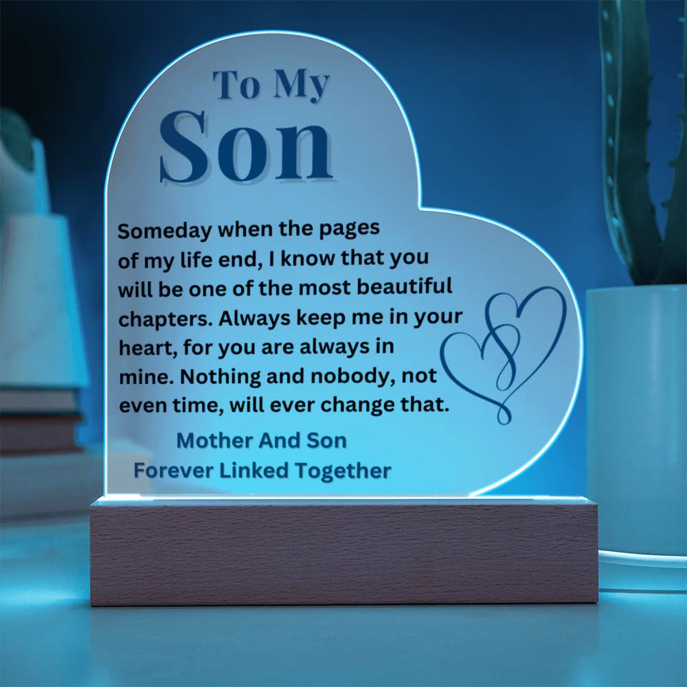 To My Son - Forever Linked Together - Acrylic Heart Plaque