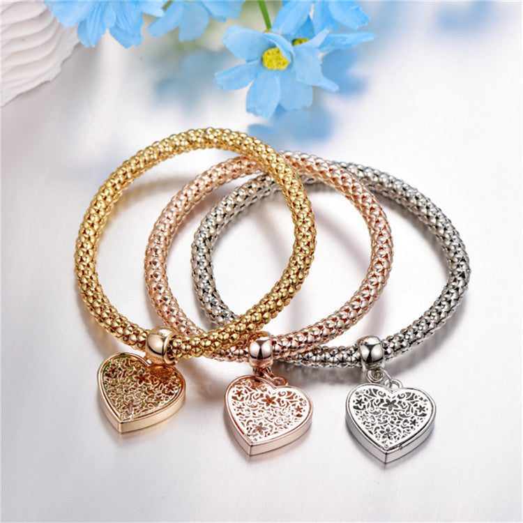 3PC Set Toned Diamond Cut Heart Loe in Heart Bracelet Set