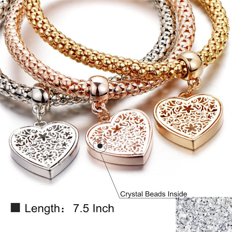 3PC Set Toned Diamond Cut Heart Loe in Heart Bracelet Set